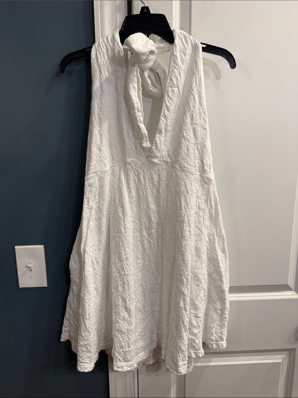 Free People Beach Lucy Textured Halter Dress, white, size large, side pockets